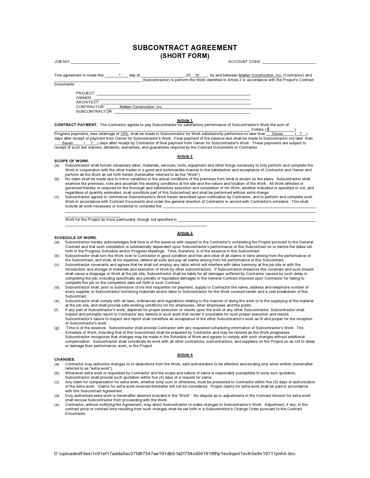 Printable Free Subcontractor Agreement Template Word Printable Free Subcontractor Agreement Template Word