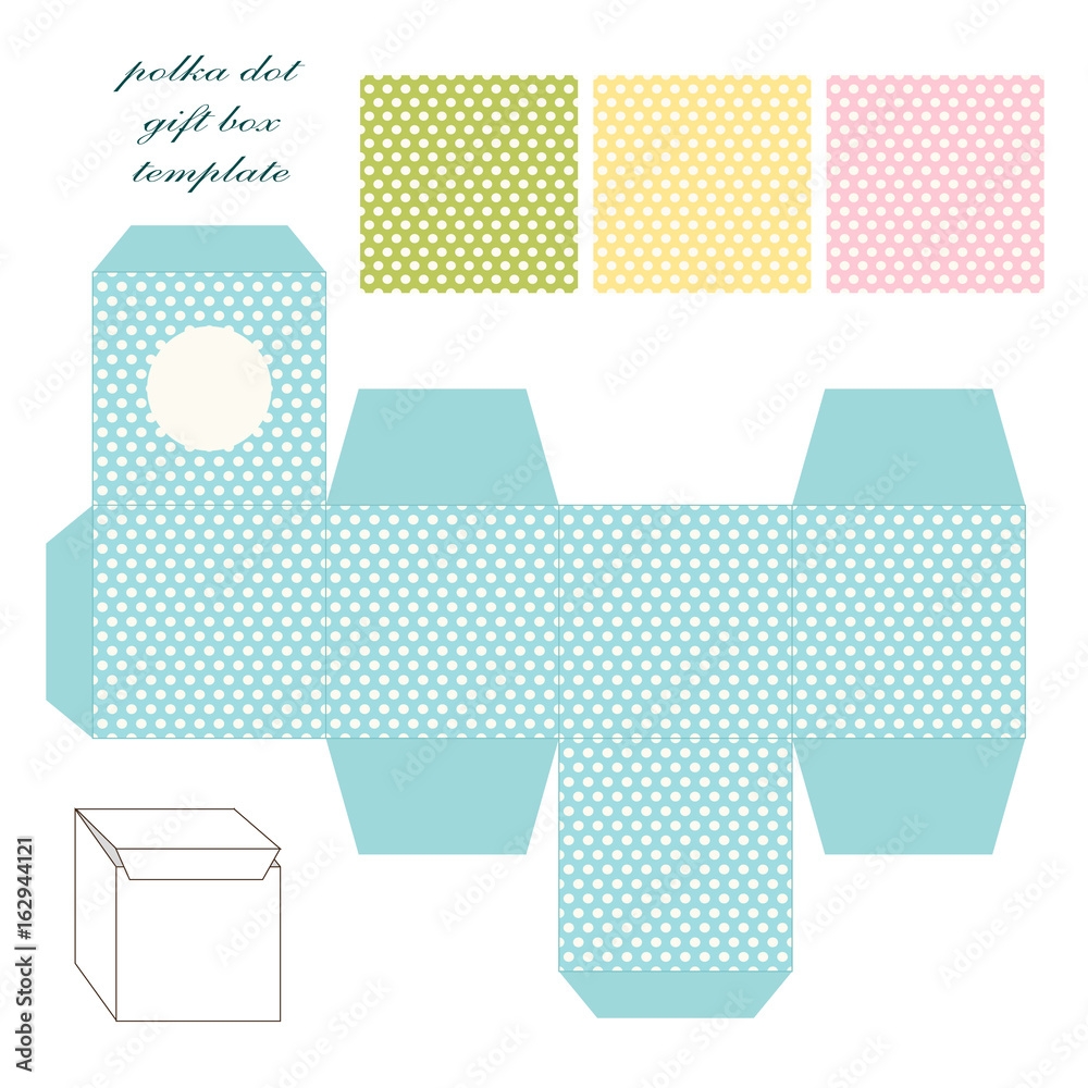 Cute Retro Square Gift Box Template With Polka Dots Ornament To Cute Retro Square Gift Box Template With Polka Dots Ornament To