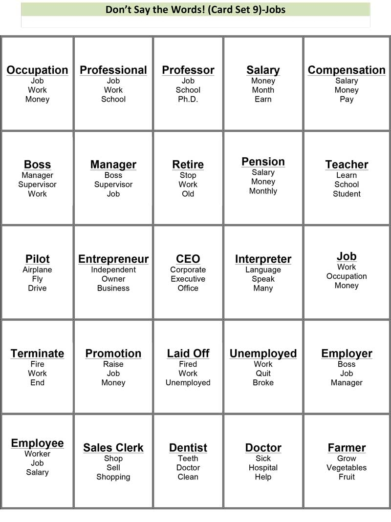 Don t Say The Words Advanced Jobs Stickyball ESL Lessons