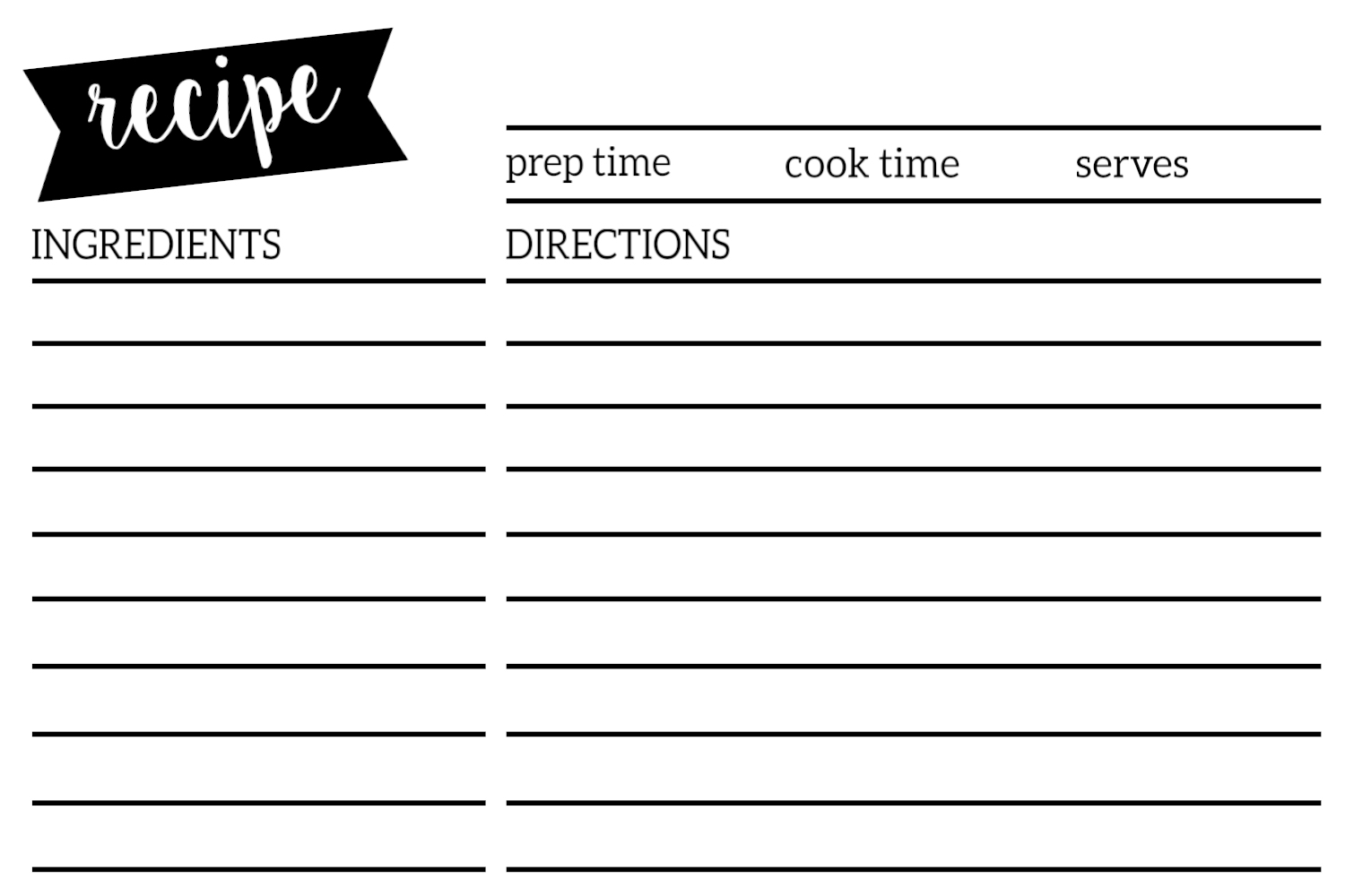 Printable Recipe Cards Template Free