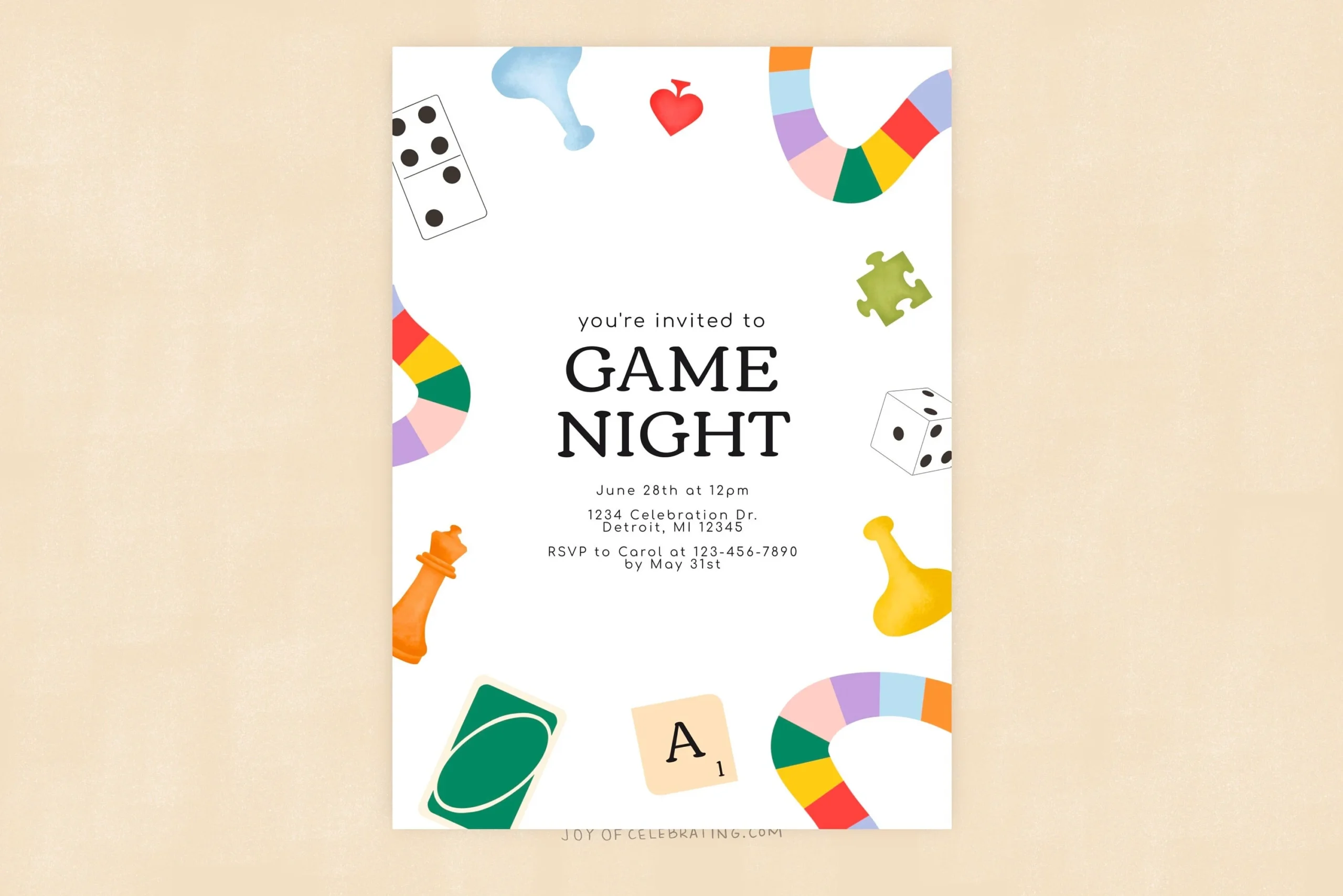 Game Night Fun Game Night Invitation Board Game Card Game
