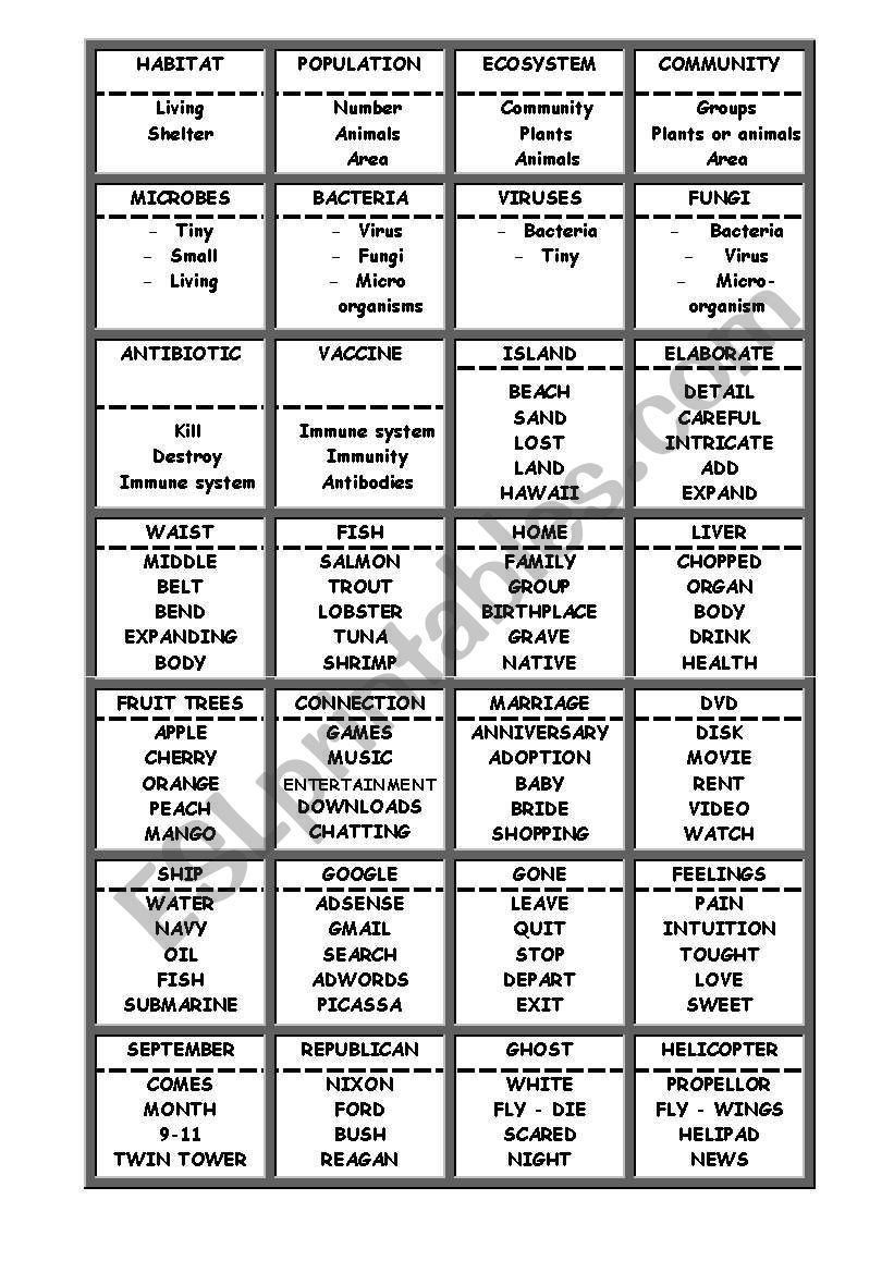 Taboo Game Cards ESL Worksheet By Haticeozgan Taboo Game Cards ESL Worksheet By Haticeozgan
