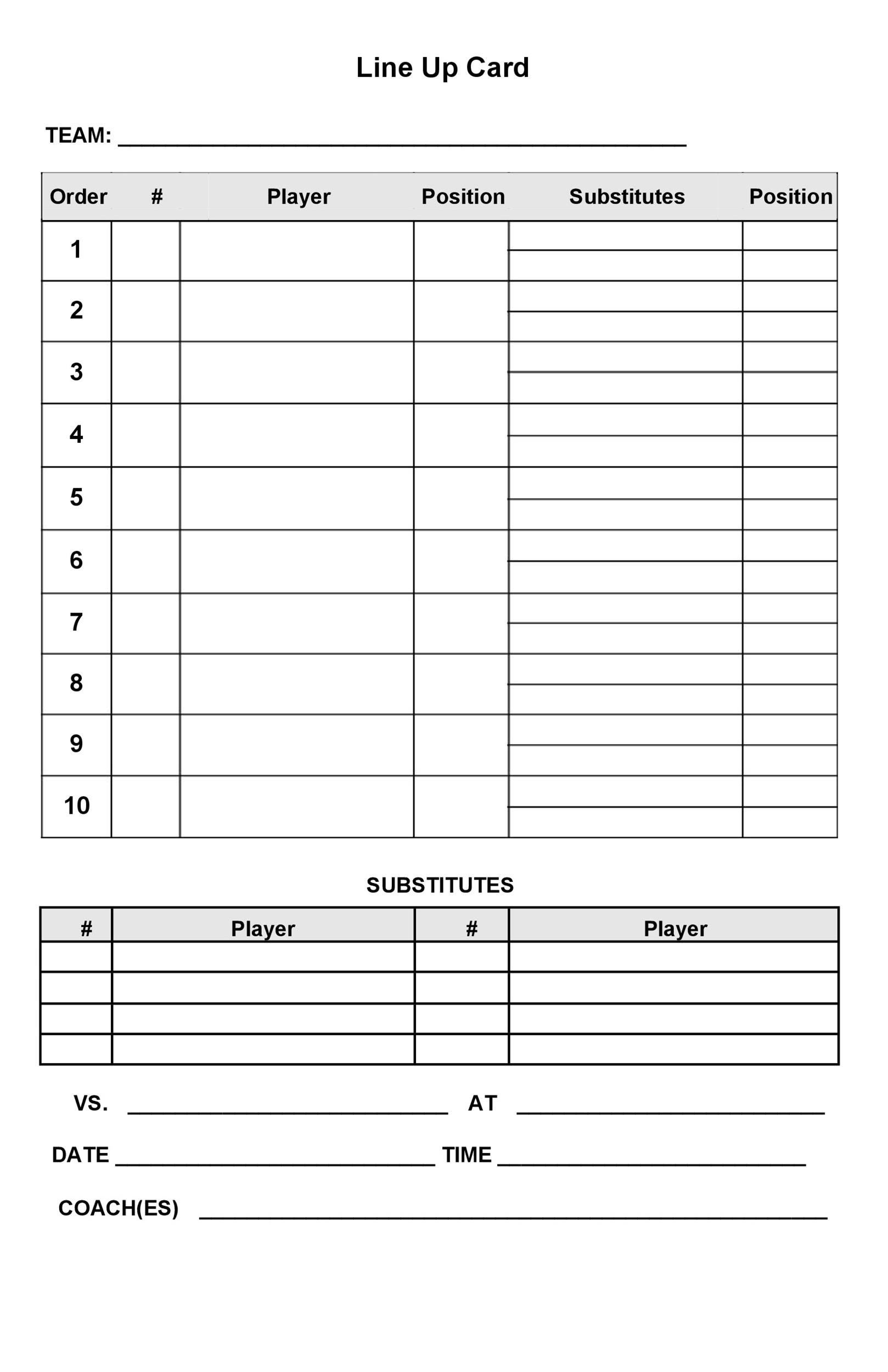 Baseball Lineup Template Printable