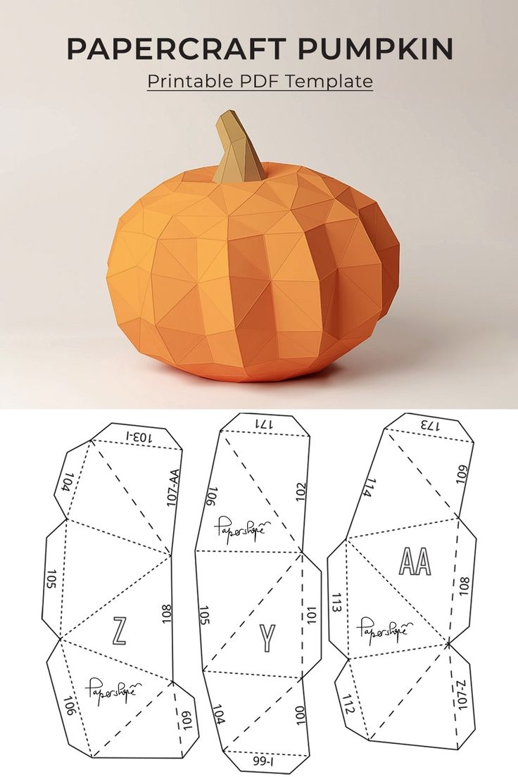 3D Paper Pumpkin Template Low Poly Papercraft For Fall