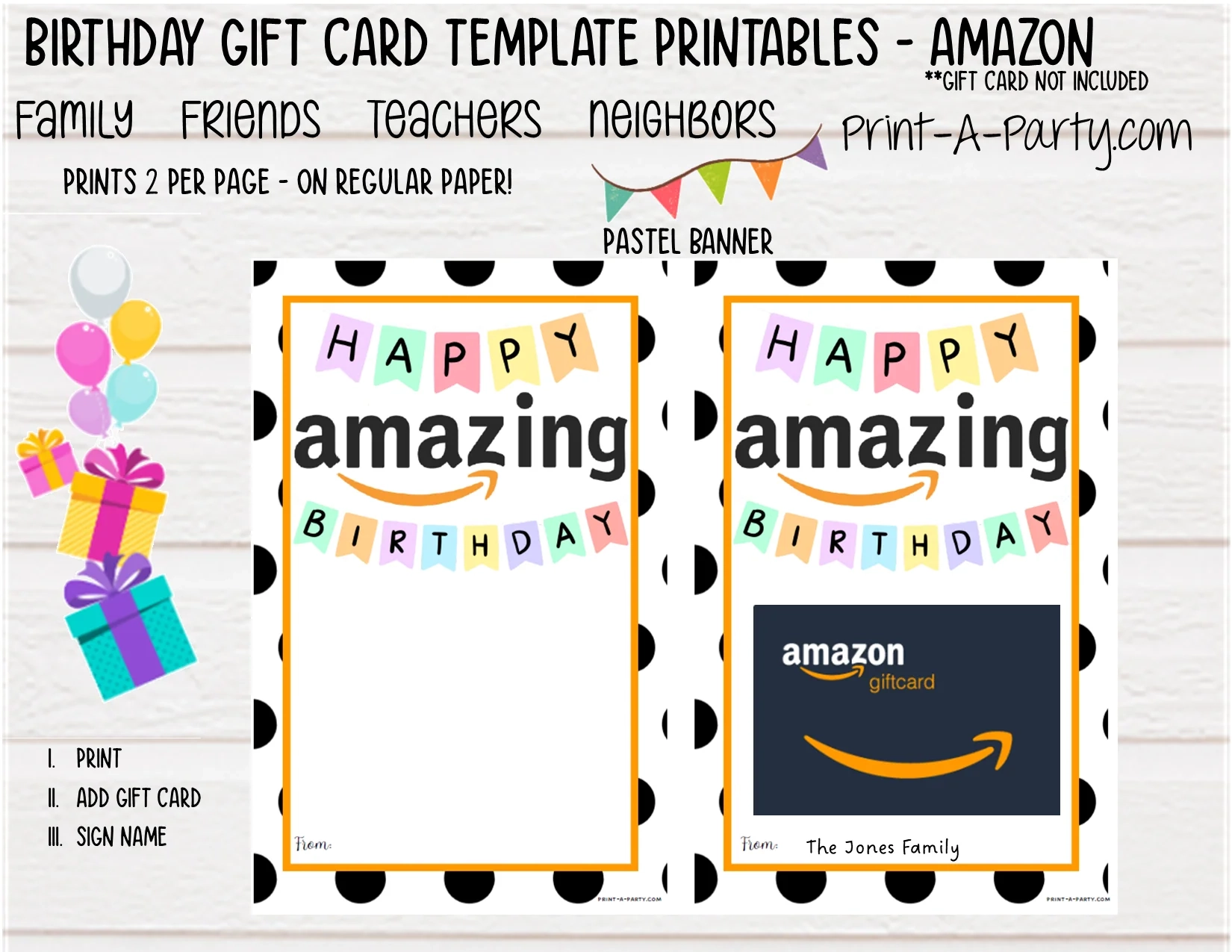 GIFT CARD Amazon Birthday Gift Card Template Amazon Gift Card Dress Up Your Amazon Gift Card INSTANT DOWNLOAD Use Each Year Pastel Banner
