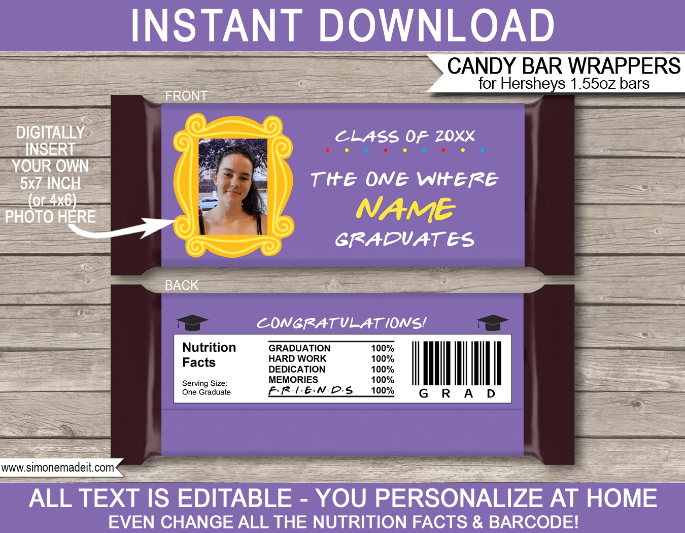 Graduation Friends Candy Bar Wrappers Template Purple