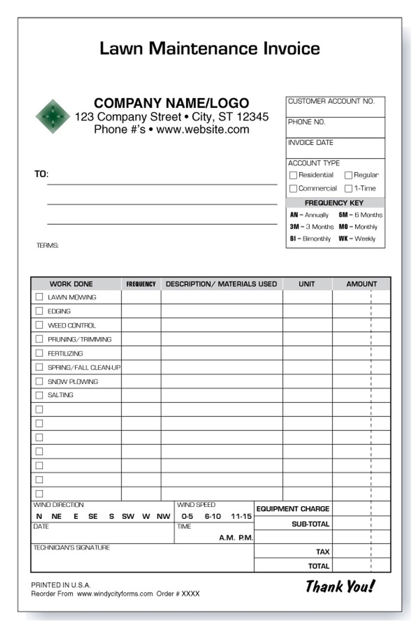 Blank Printable Lawn Care Invoice Template