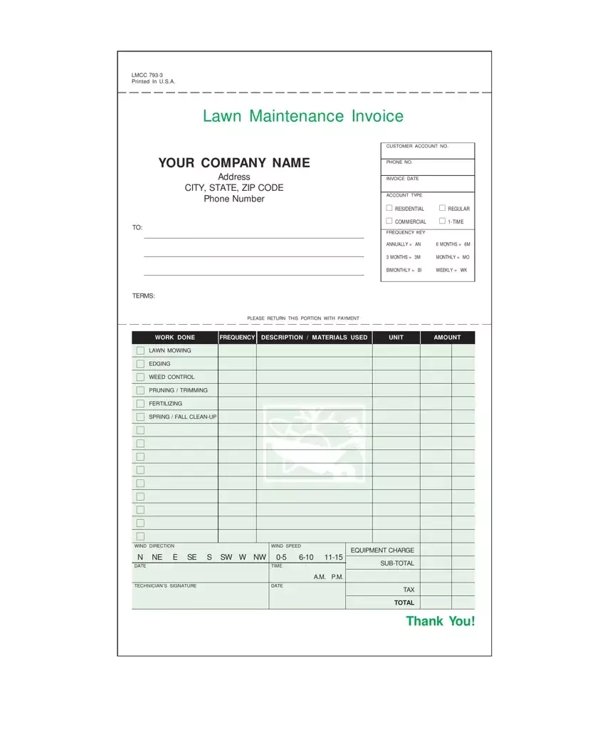 Blank Printable Lawn Care Invoice Template