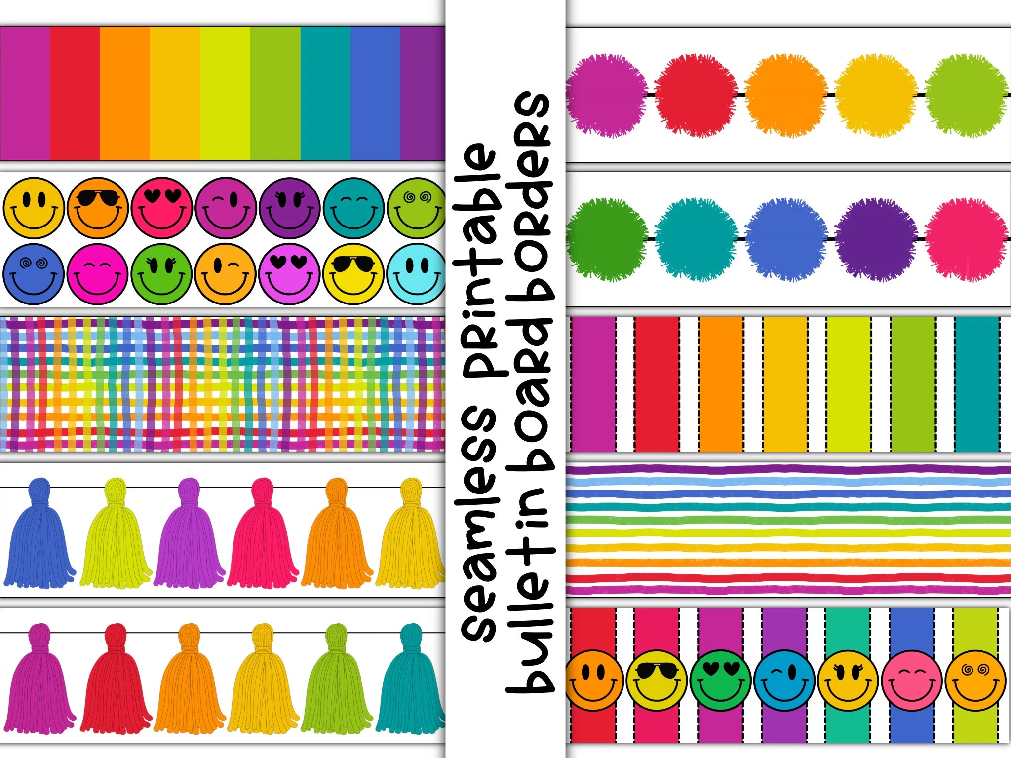 Printable Bulletin Board Borders Rainbow Classroom Decor PDF 
