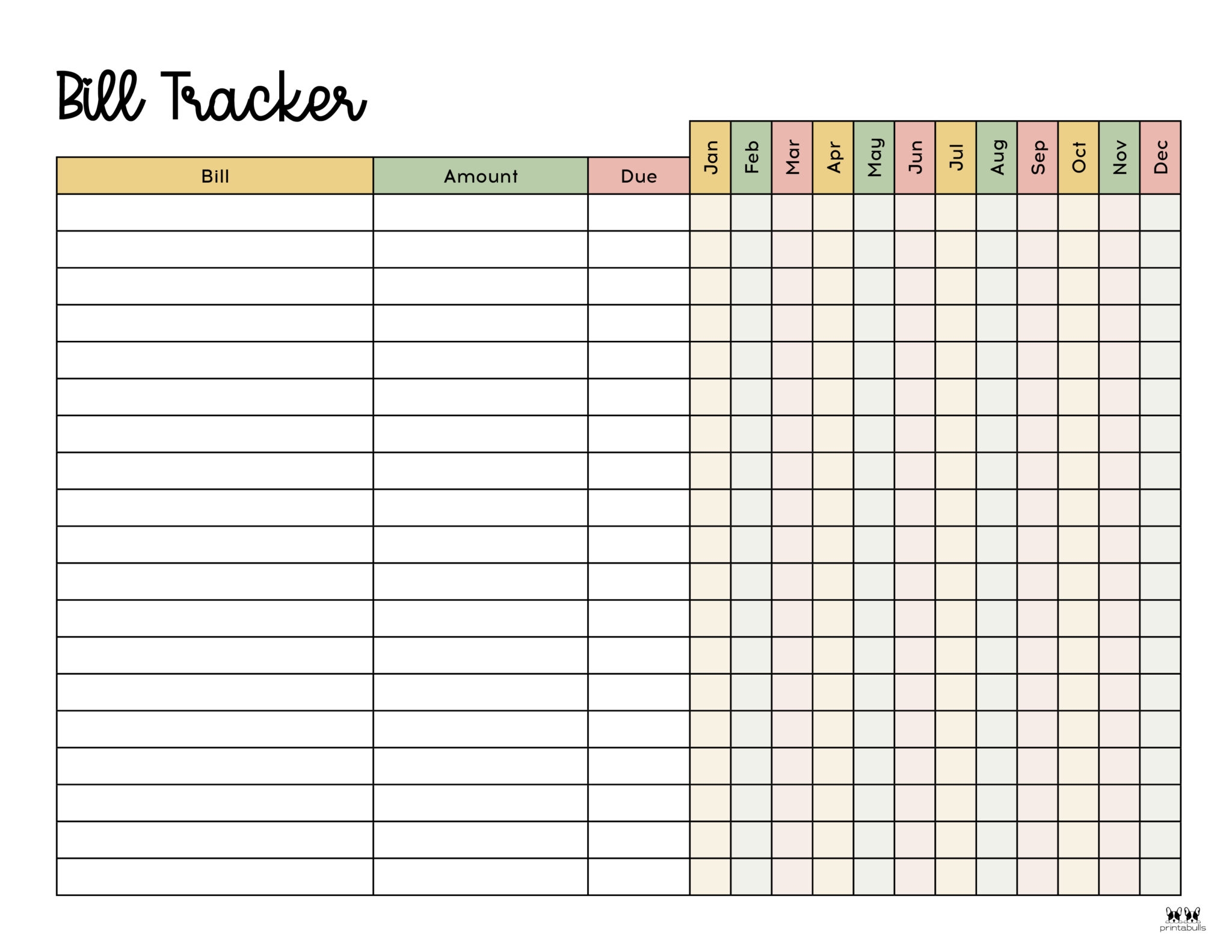 Printable Bill Organizer Template