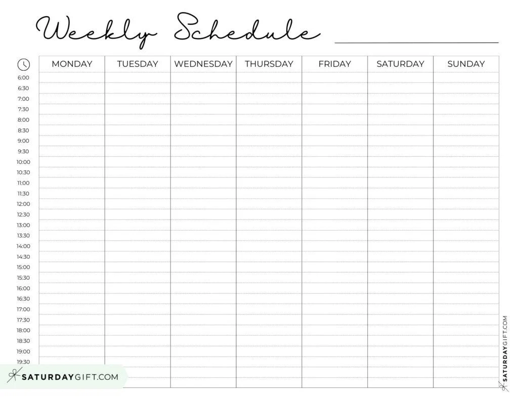 Printable Blank Weekly Schedule Template