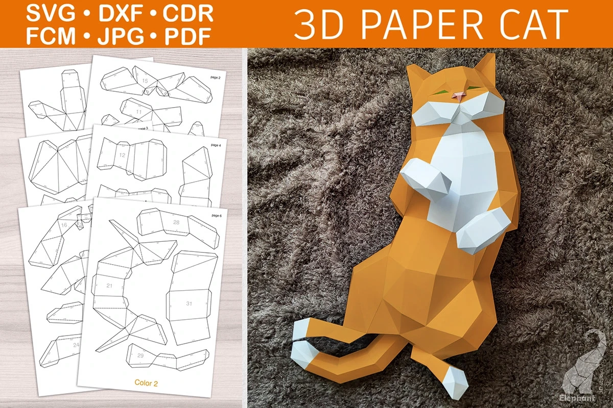 3D Papercraft Cat Template Behance