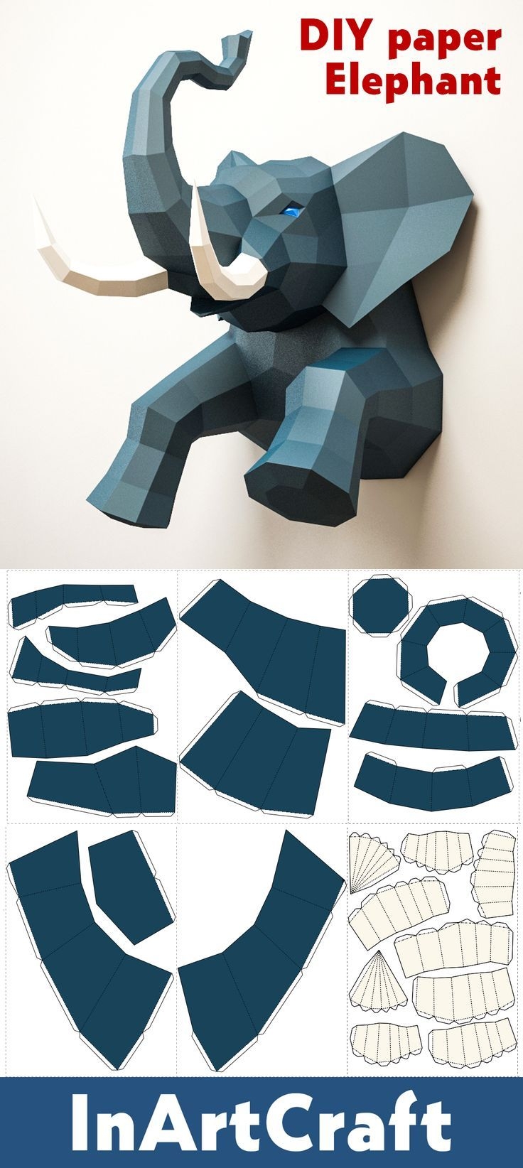3D Papercraft Elephant DIY Paper Craft Model Art Project Ideas 