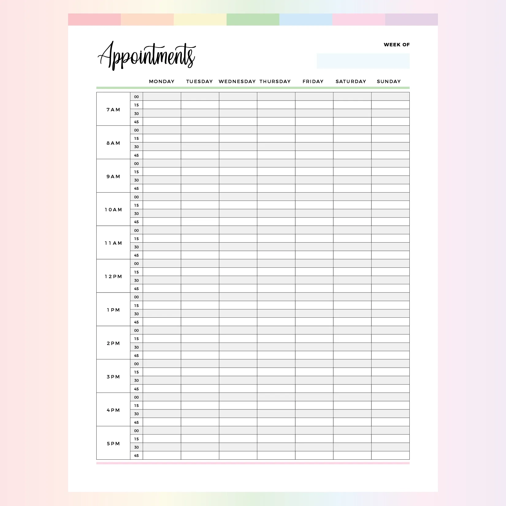 Printable Appointment Calendar Template