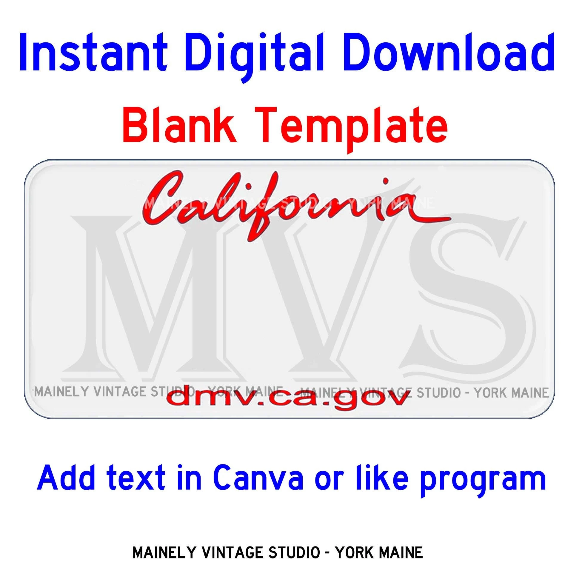 California CA License Vanity Plate Blank Template Digital