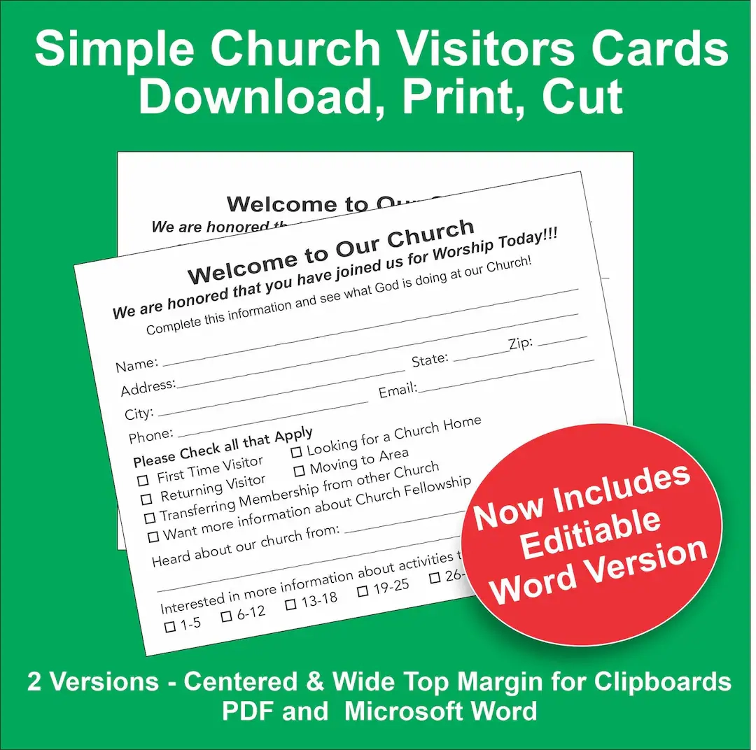Word Printable Church Visitor Card Template