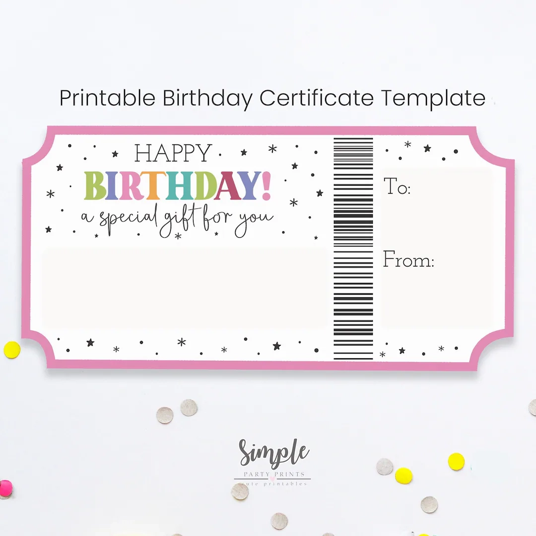 Happy Birthday Printable Gift Certificate Template Free