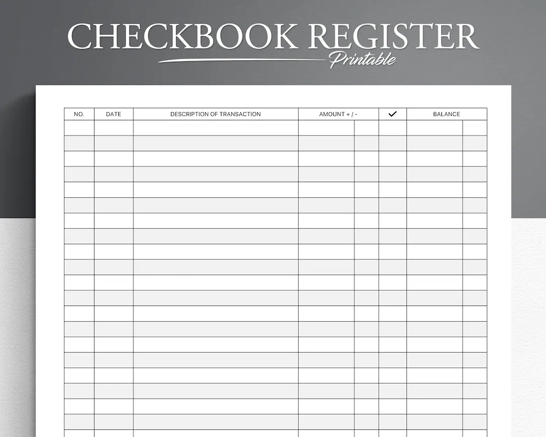 Printable Checkbook Register Finance Tracker Check Register 
