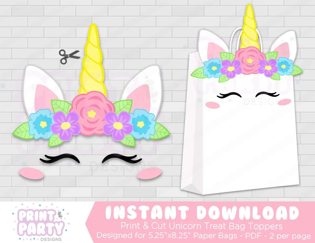 Printable Unicorn Party Favor Bags Rainbow Unicorn Party Unicorn