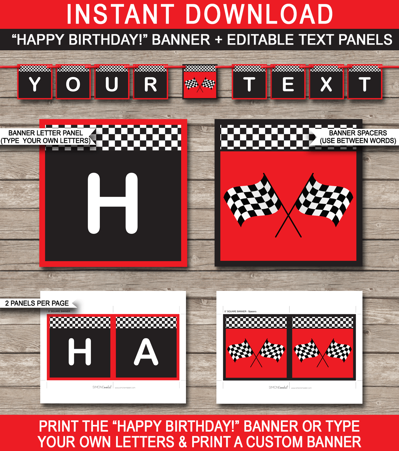 Race Car Party Banner Template Red
